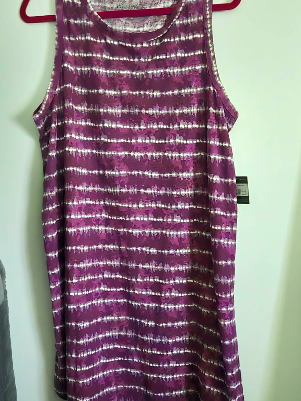 NWT XL Eddie Bauer Sleeveless T-Shirt Dress Purple Tie-Die Horizontal Stripes